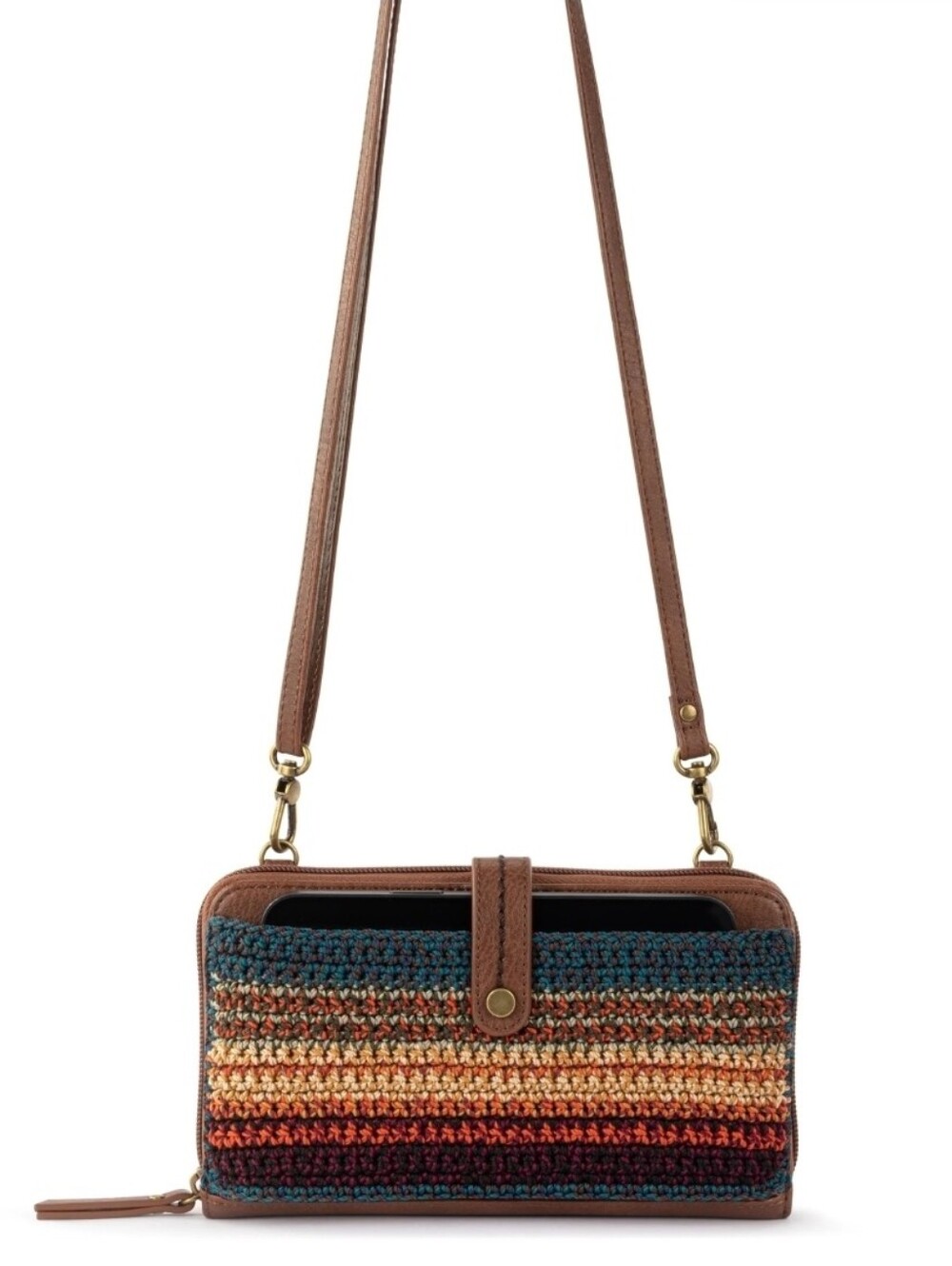 The Sak Iris Smartphone Leather Hand Crochet Crossbody Bag NWT $99 MSRP